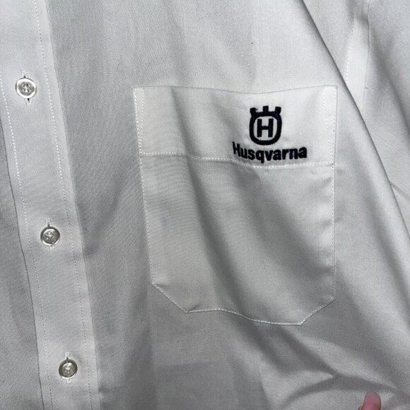 HUSQVARNA Men's Embroidered Spellout Long Sleeve Button Down White Dress Shirt L - Picture 3 of 13